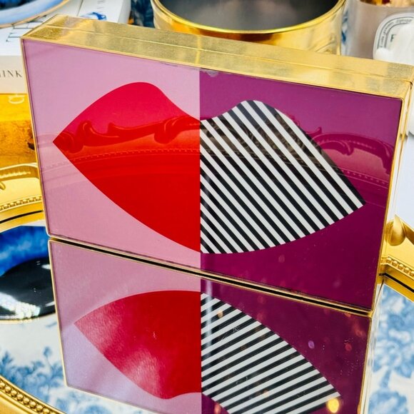 🆕 LULU GUINNESS 🧿 NWOT Olivia Multi 50:50 Stripe Lip Box Clutch Bag *FLAWED* - Picture 4 of 16